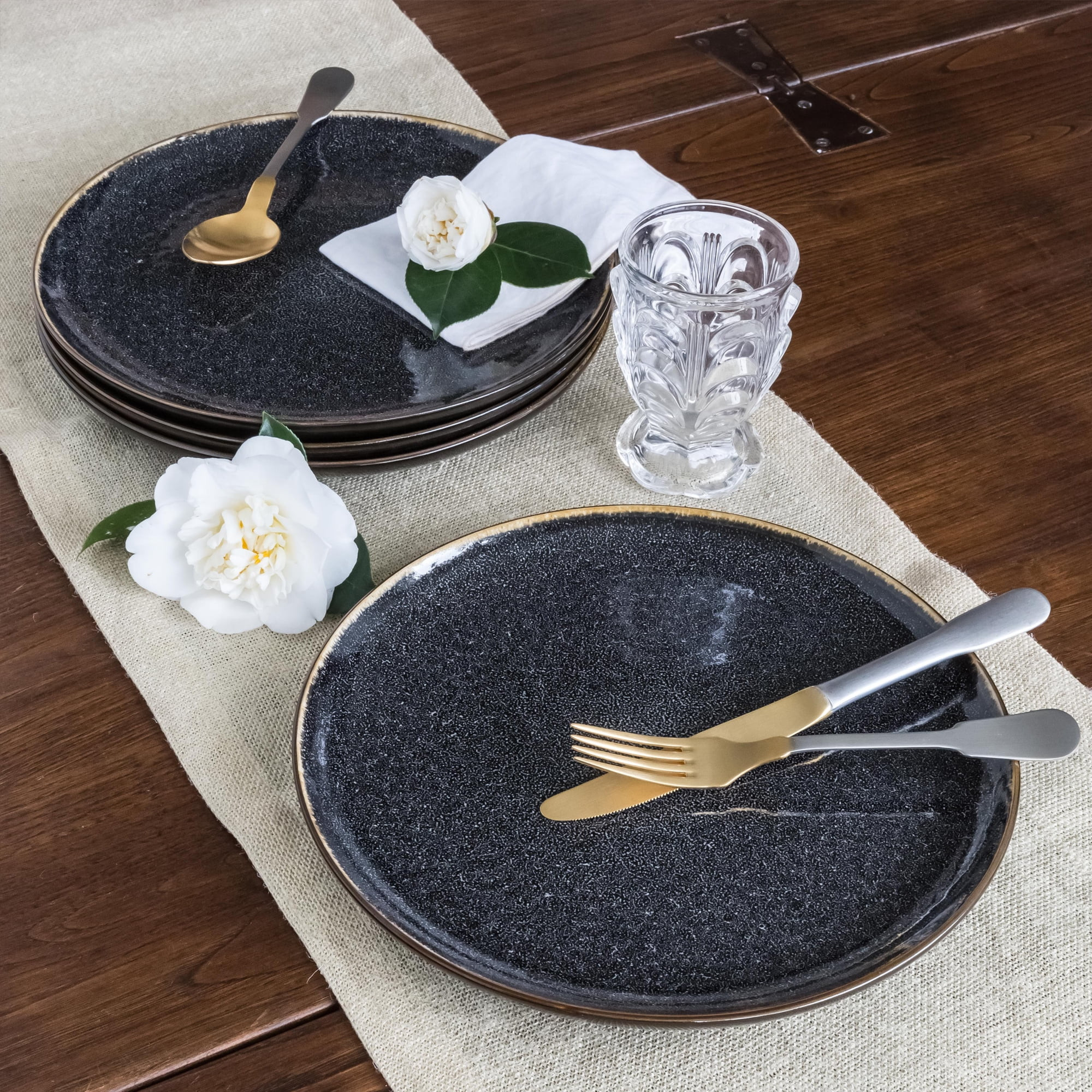 Better Homes & Gardens Burns Dinner Plates, set of 4, Black | Walmart (US)