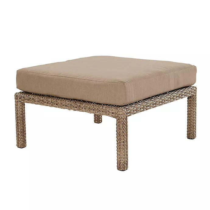 All-Weather Wicker Aluminum Woven Ottoman in Light Brown | Bed Bath & Beyond