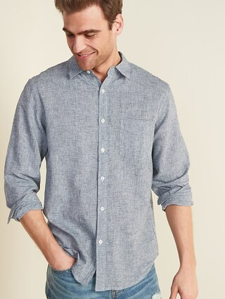 Regular-Fit Linen-Blend Long-Sleeve Shirt for Men | Old Navy (US)