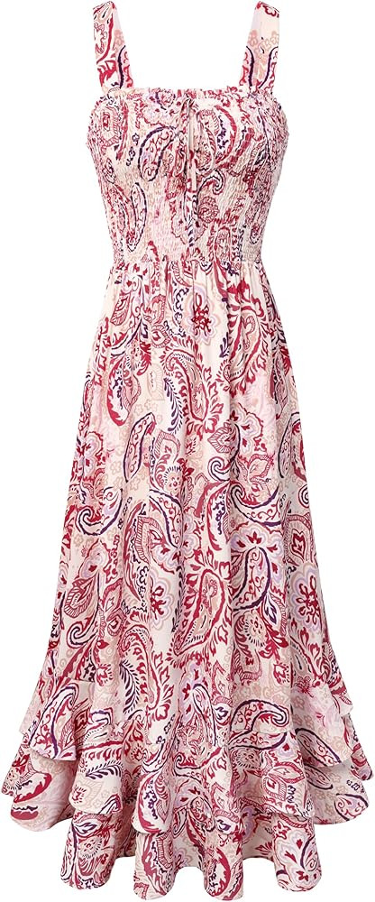 GRACE KARIN Damen langes Blumenkleid \u00c4rmellos Spaghettitr\u00e4ger Freizeitkleid B\u00f6hmis... | Amazon (DE)