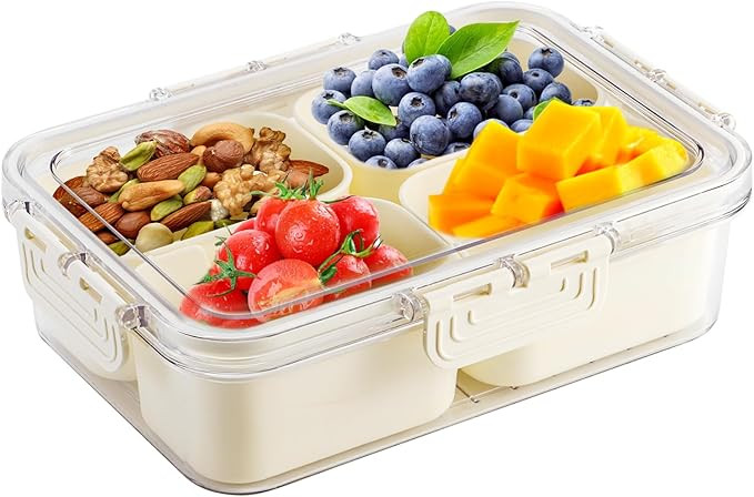 Divided Serving Tray with Lid and Handle, Snackle Box Container mit 4 Compartments Clear Serving ... | Amazon (US)