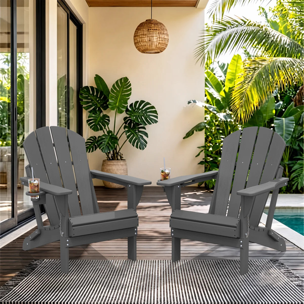 HDPE Outdoor Foldable Adirondack Chair Set Fire Pit Chair (Set of 2) | Wayfair North America