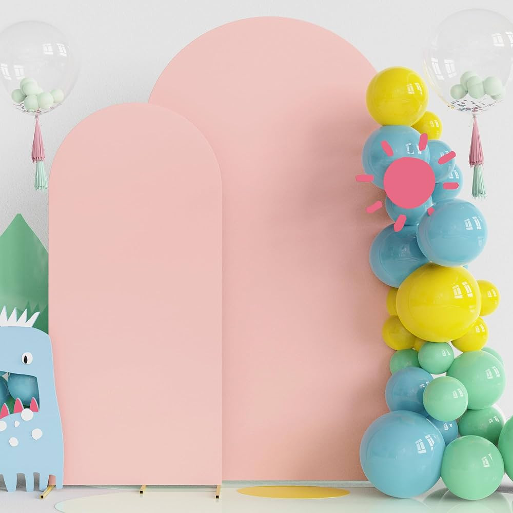 Fomcet Set of 2 Wedding Arch Cover 6FT, 7.2FT Pale Pink 2-Sided Round Top Spandex Arch Backdrop C... | Amazon (US)