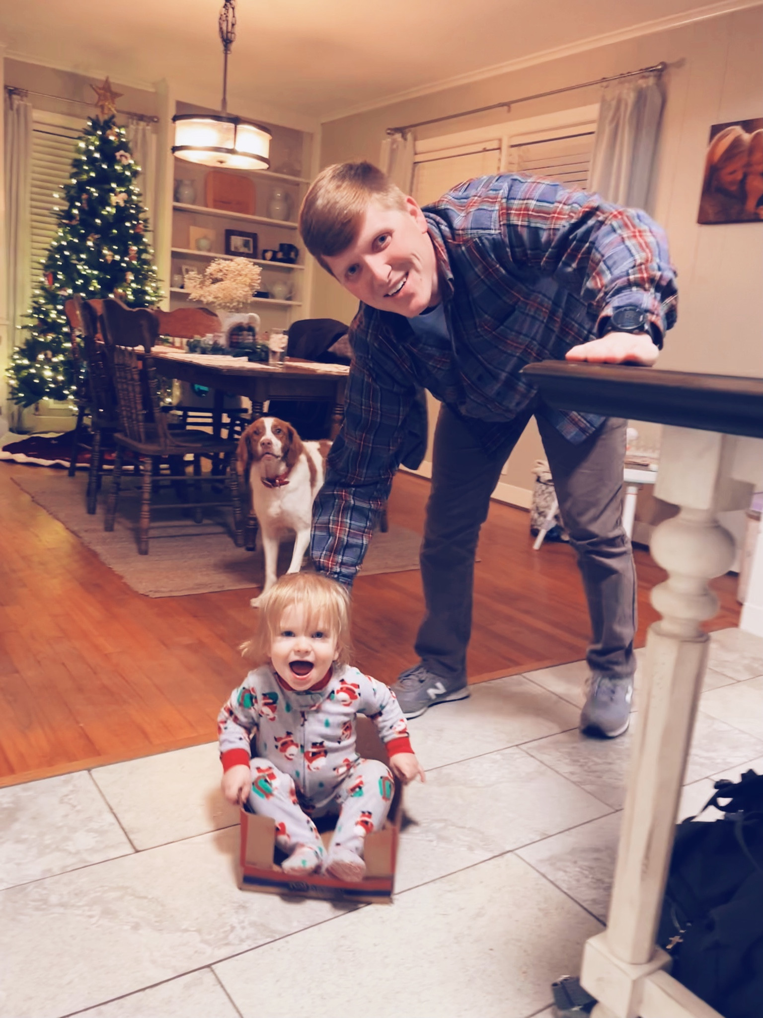 cardboard box “sleigh rides” 🎅🏽🦌 when Dada gets home from work 🥰🫶🏽🤍#thesearethedays 

#LTKHoliday #LTKSeasonal #LTKhome