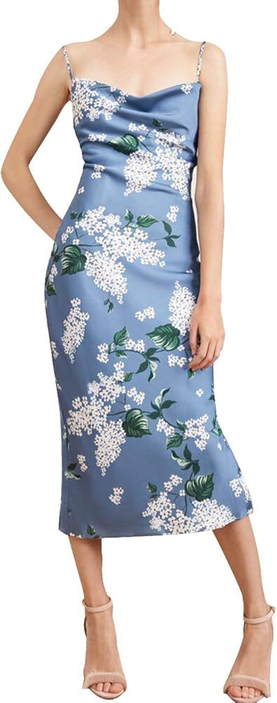 xxxiticat Women's Sleeveless Spaghetti Strap Satin Dress Cocktail Beach Evening Party Cowl Neck D... | Amazon (US)