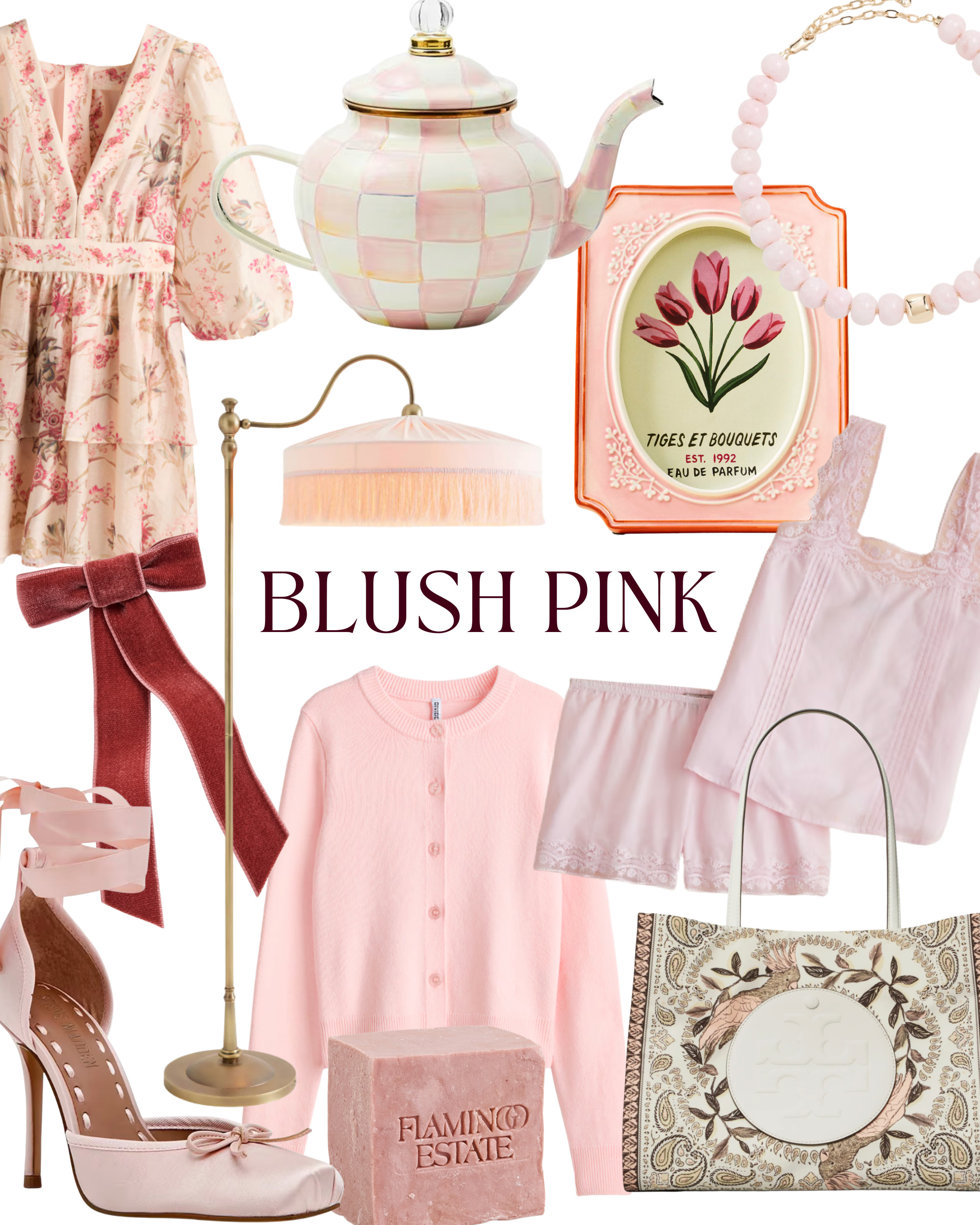 Blush pink fashion and home finds

[Bead Statement Necklace in Rose Quartz, Tory Burch, geometric pattern, kaleidoscopic tote, V-shaped neckline, floral mini dress, pink Fitted cardigan, Lace-trim camisole pajama set, Tassel-Fringed Velvet Floor Lamp, Fleur Ceramic Frame, Larina Satin Ballet Square Toe Stiletto Lace Up Dress Pumps, Steve Madden, Mackenzie-child, 4 Cup Teapot, Hand-painted enameled steel, flamingo estate, Jasmine & Damask Rose Soap Brick, Velvet Bow Barrette]  

 #LTKValentine #LTKSeasonal