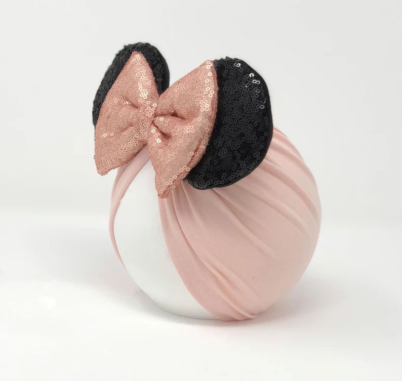 Rose Gold & Black Ears || Minnie Ears Headwrap || Minnie Ears Turban | Etsy (US)