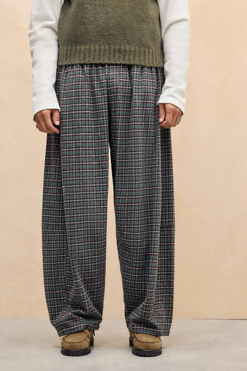 BDG Green Check Textured Barrel Joggers | Urban Outfitters UK