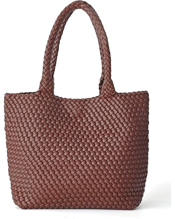 Woven Tote Bag for Women, Fashion Woven Bags for Women Vegan Leather Shoulder Handbags Large Summ... | Amazon (US)