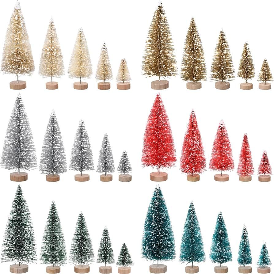 Hiboom 100 Pcs Mini Christmas Tree Bottle Brush Trees with Wood Base 5 Sizes Miniature Christmas ... | Amazon (US)