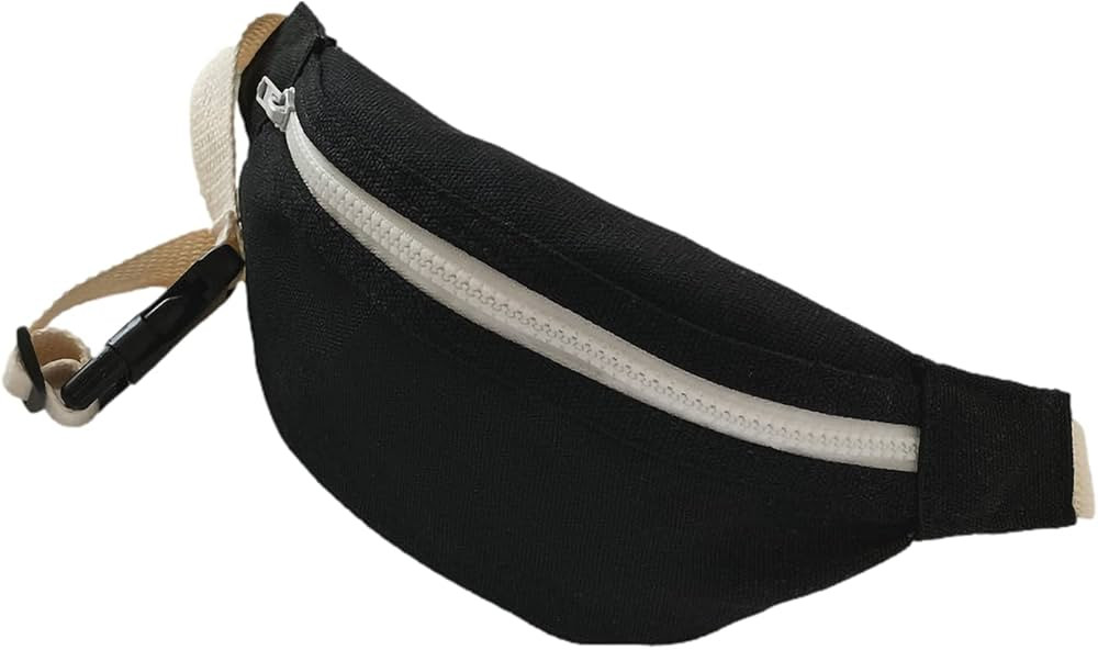 Unisex Boys' Girls' Waist Fanny Packs Solid Canvas Chest Crossbody Purse Bags 7 Colors (Black) | Amazon (US)