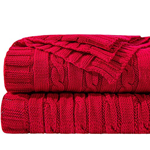 NTBAY 100% Pure Cotton Cable Knit Throw Blanket, Super Soft Warm 51x67 Knitted Throw Blanket for Couch, Sofa, Chair, Bed - Extra Cozy, Machine Washable, Comfortable Home Decor, Red | Amazon (US)