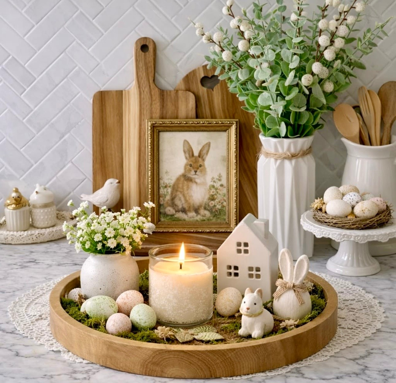 Soft Neutral Easter Kitchen Styling 🤍

Layered cutting boards, a warm candle glow, and subtle bunny accents create the coziest spring corner.
Everything linked for a simple, neutral Easter refresh.

#LTKHome #LTKdayinmylife #LTKSeasonal