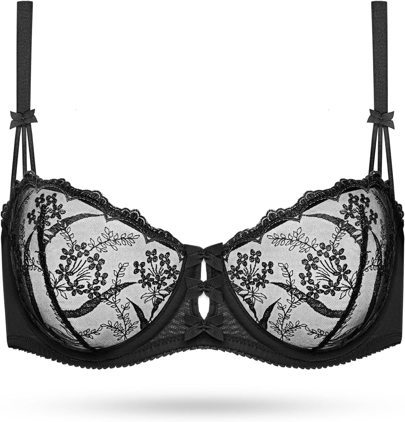 Deyllo Women's Lace Bra Plus Size Underwire Embroidered Unlined Bra See Through Non Padded | Amazon (US)
