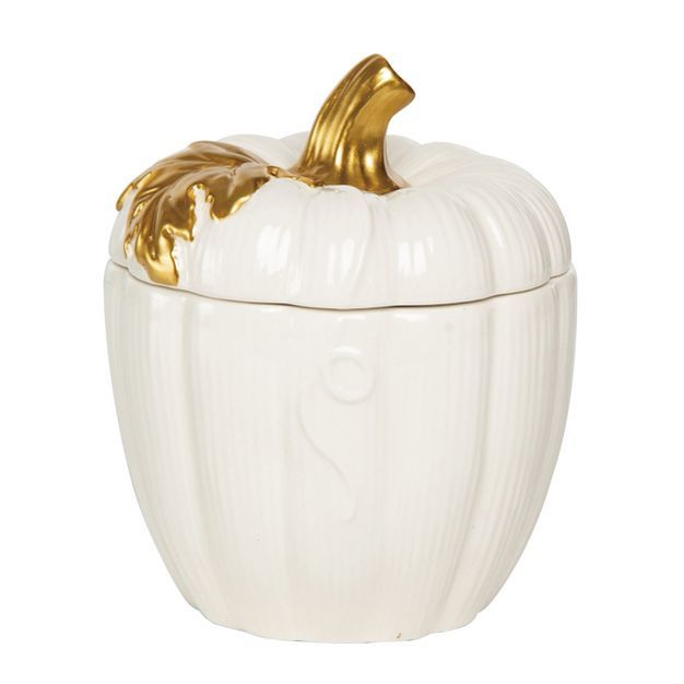 Transpac Ceramic 6.1 in. White Harvest Pumpkin Container | Target