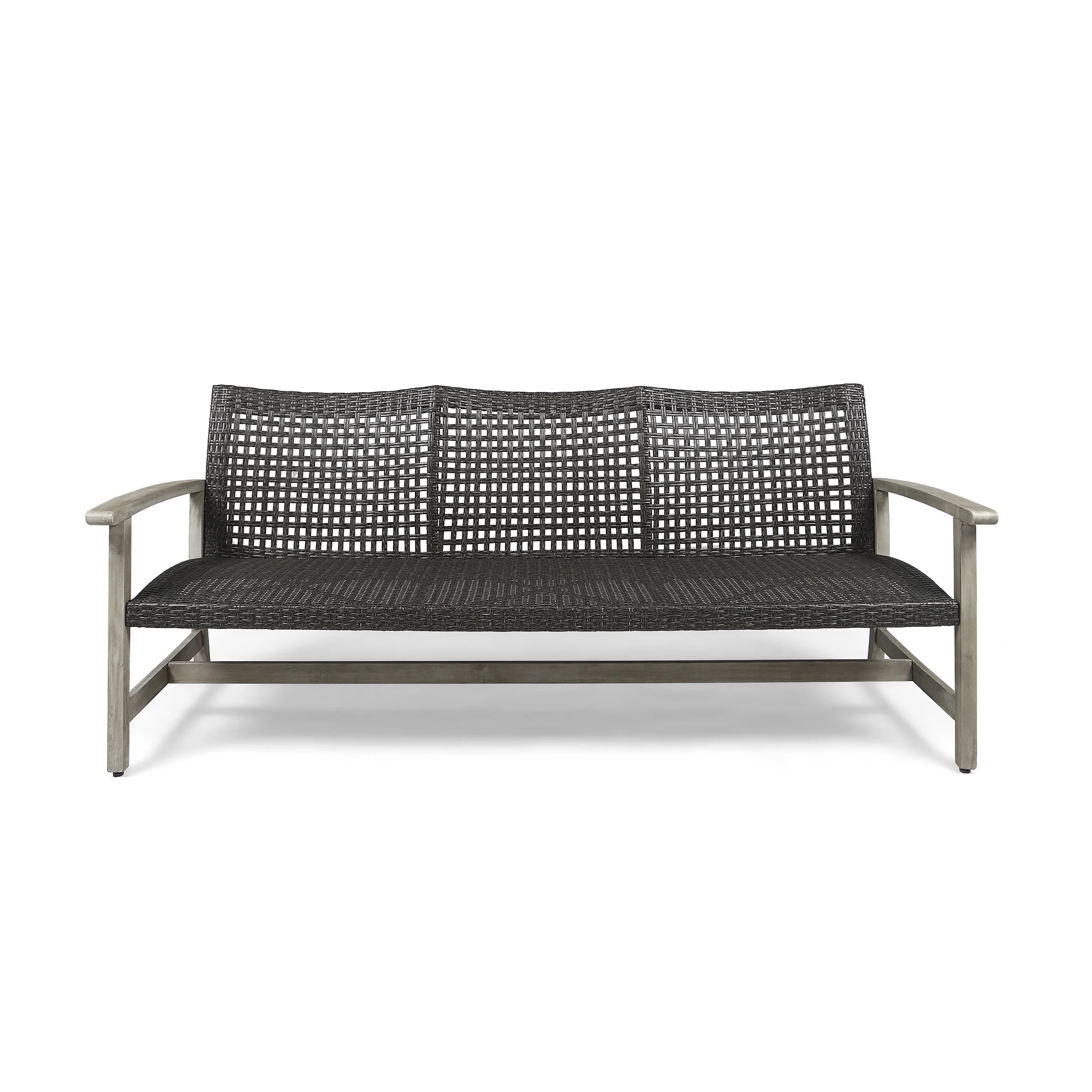 Marcia Outdoor Wood and Wicker Sofa, Light Gray Finish with Mix Black Wicker | Walmart (US)