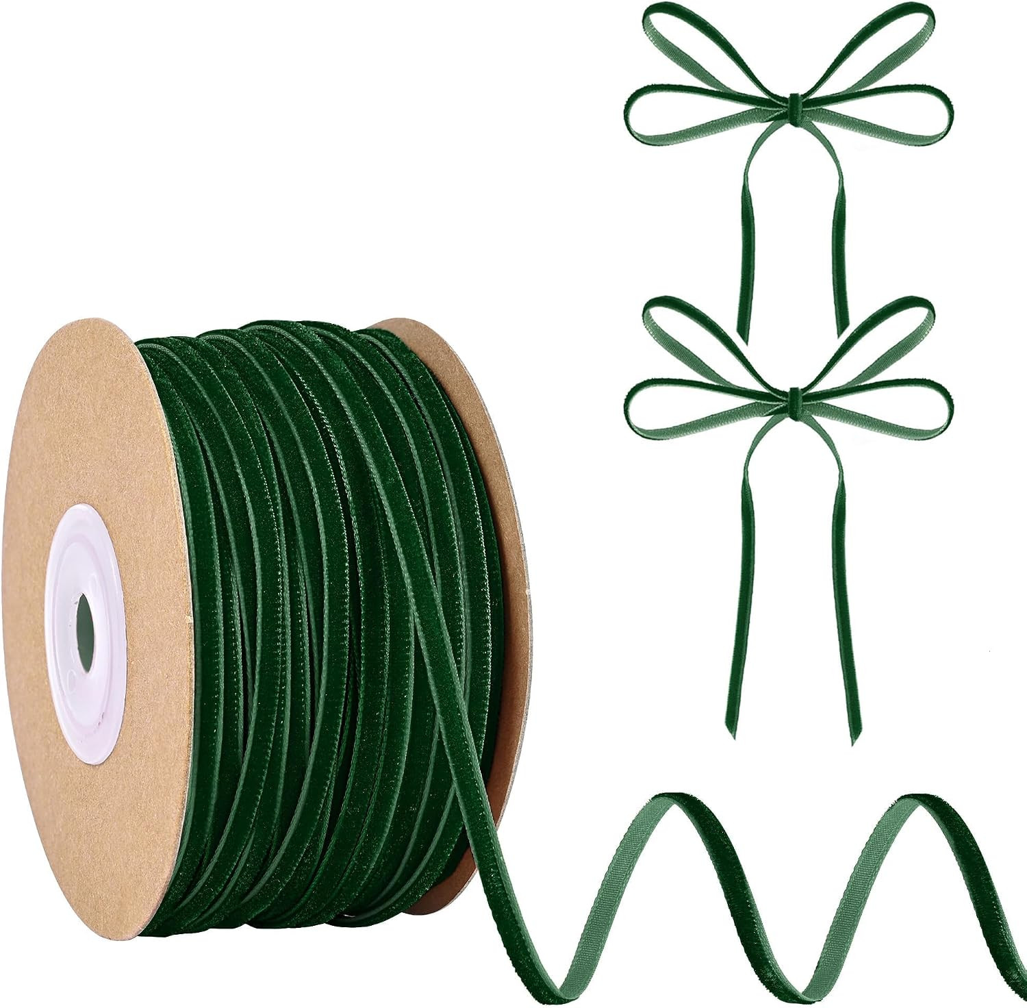 Dark Green Velvet Ribbon 1/8 inch Velvet Ribbon for Gift Wrapping Christmas Tree Wreath Decorations Bow Headbands Bouquets-50 Yards. | Amazon (US)