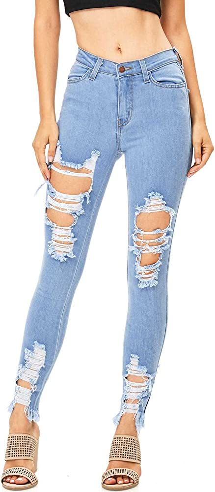 Women's Juniors High Rise Jeans w Heavy Distressing | Amazon (US)