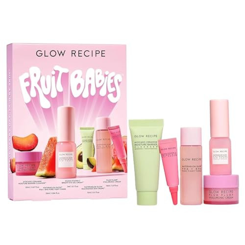 Glow Recipe Fruit Babies Skincare Kit - Gift Set with Ceramide Facial Cleanser + BHA Toner + Vitamin C Eye Cream + Hyaluronic Acid Cream + Niacinamide Dew Drops (5 Count) | Amazon (US)