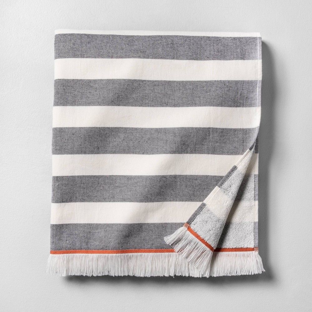 Oversized Beach Towel Stripe Gray / White with Fringe - Hearth & Hand with Magnolia | Target