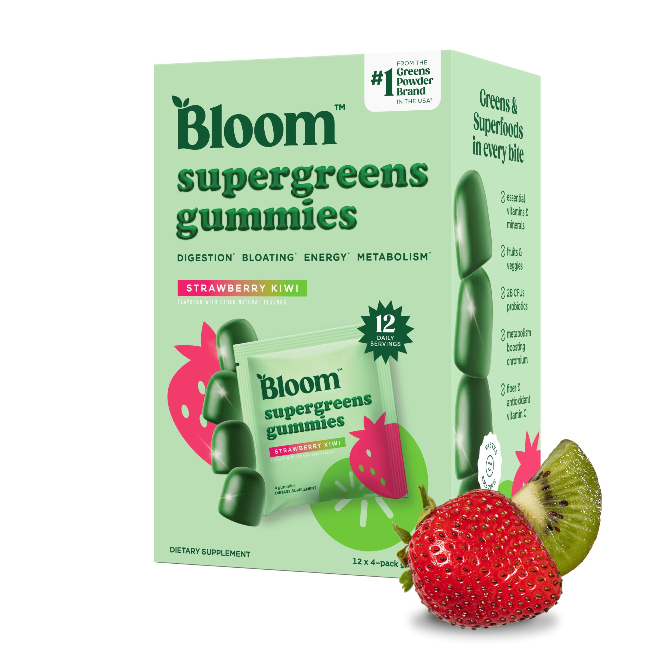 Bloom Super Greens Gummies, Daily Greens Superfood Fiber Gummies with Fruits, Vegetables, Vitamin... | Amazon (US)