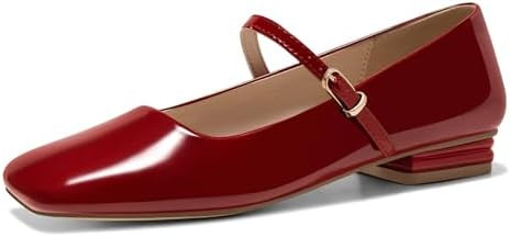 Coutgo Women's Mary Jane Flats Closed Square Toe Ballet Flat Dressy Comfortable Slip on Shoes | Amazon (US)