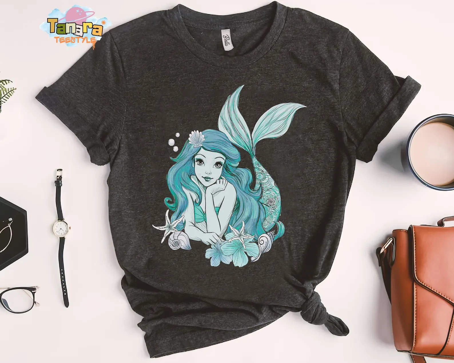 Retro 90s Disney Little Mermaid Ariel Teal Sketch Tee, Crop Top, Disneyland Trip Shirt, Family Bi... | Etsy (Global)