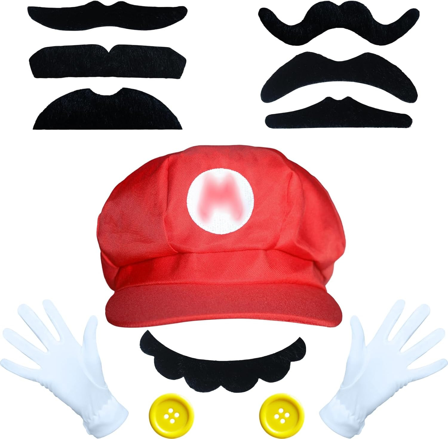 Super Bros Accessories Set Halloween Cosplay Costume, Mary Luigy Hat, Mustaches, Gloves, Button, Halloween Cosplay for Adults | Amazon (US)