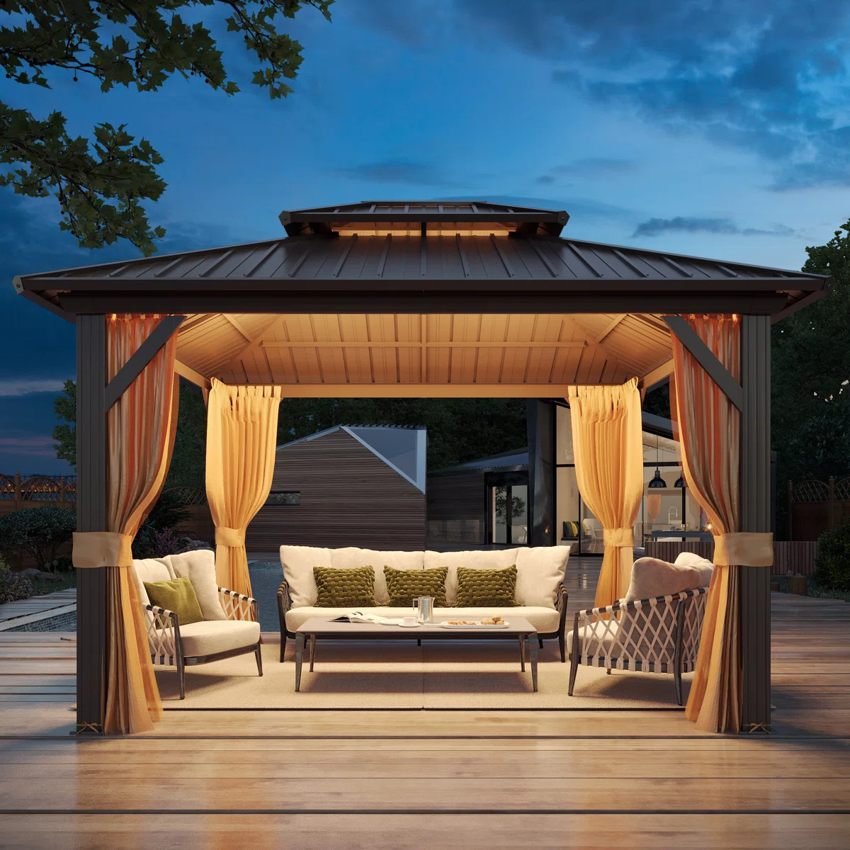 Outdoor Hardtop Gazebo with Aluminum Frame & Double Galvanized Steel Roof, Heavy Duty Permanent P... | Wayfair North America