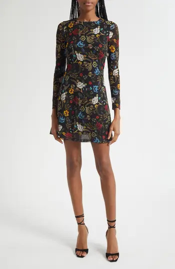 Delora Floral Long Sleeve Mesh Minidress | Nordstrom