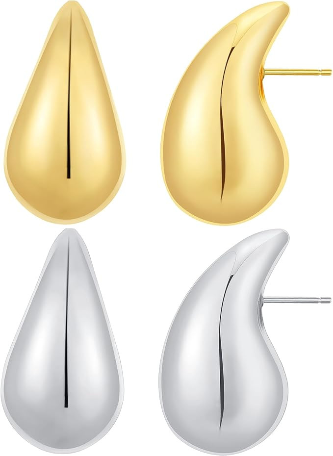 Rajputana Chunky Gold Hoop Earrings for Women, Lightweight Waterdrop Teardrop Hollow Open Hoops, ... | Amazon (UK)