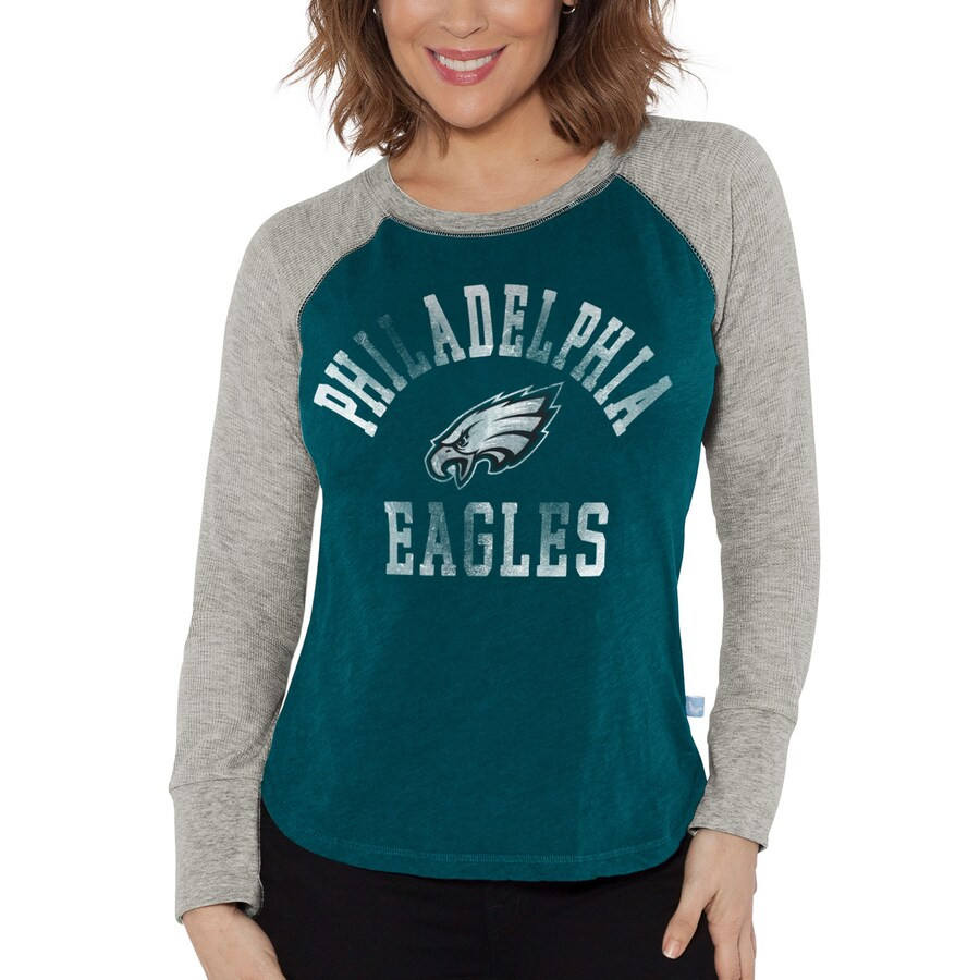 Philadelphia Eagles G-III 4Her by Carl Banks Women's Waffle Knit Raglan Long Sleeve T-Shirt - Mid... | Fanatics