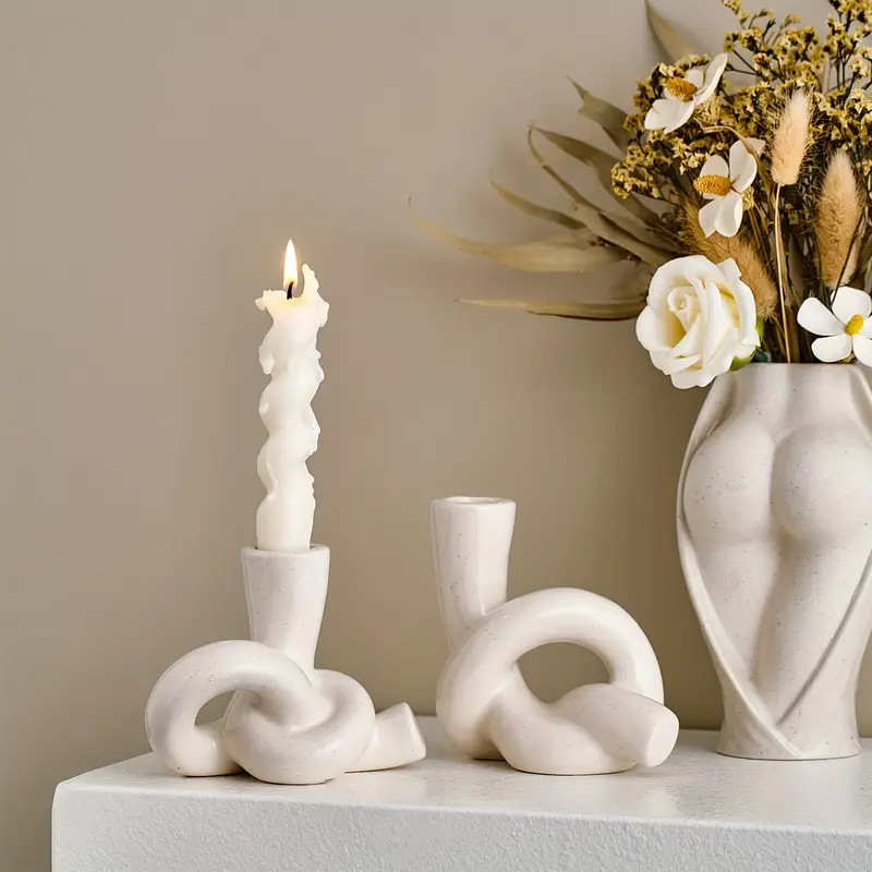 2pcs Set Candle Holder Ceramic White Rope Shaped Candlestick Creative And Minimalist Home Decorat... | Temu Affiliate Program