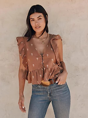 Women's Gauzy Flutter Sleeve Blouse | Wrangler