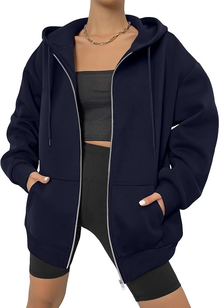 Zeagoo Women's Oversized Zip Up Hoodies Fleece Jacket Casual 2024 Spring Fall Sweatshirts Drawstr... | Amazon (US)