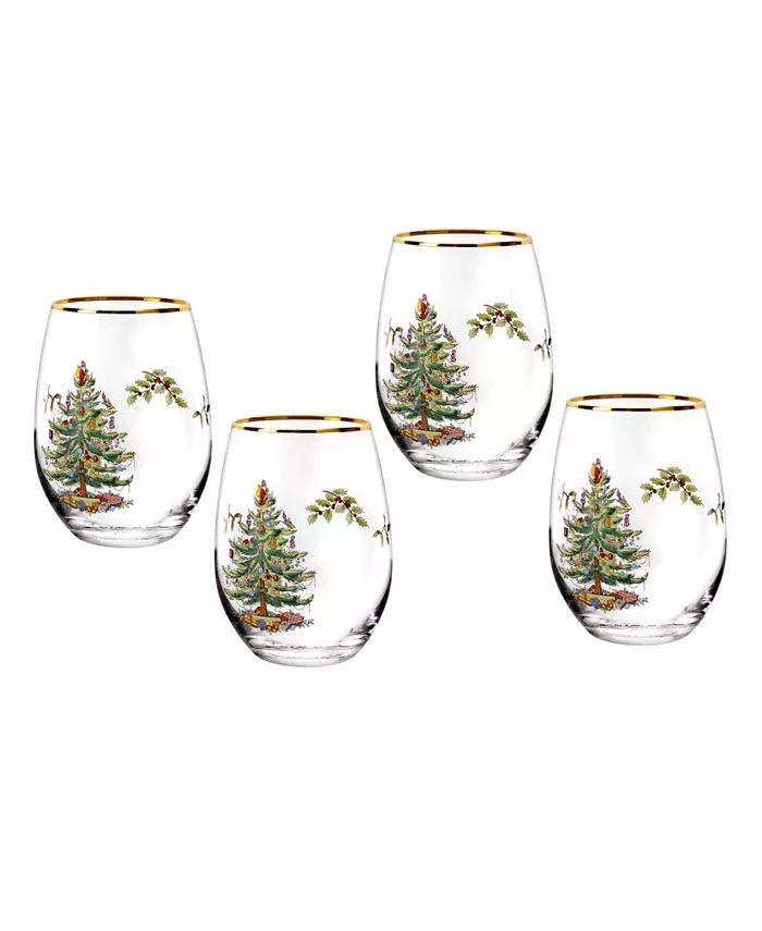 Christmas Tree 19 oz. Stemless Wine Glasses, Set of 4 | Macy's
