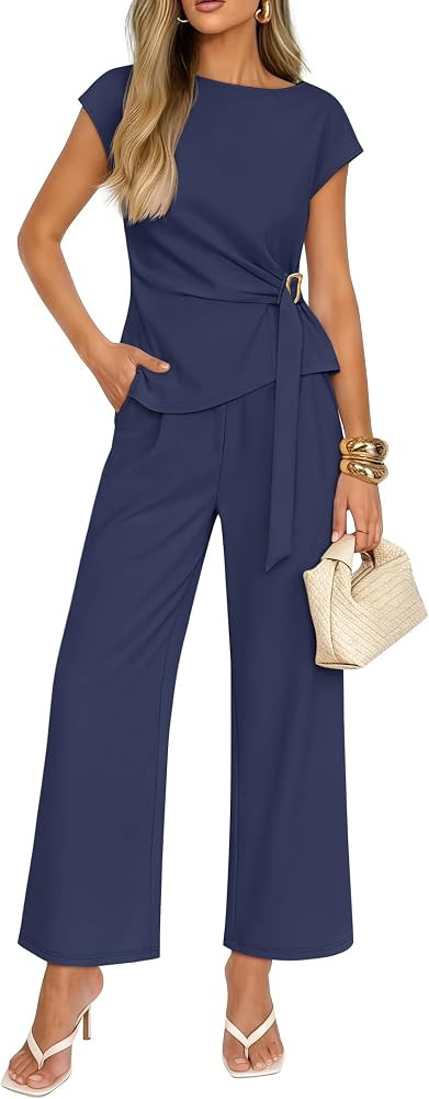 ZESICA Women's Summer 2 Piece Sets Casual Work Office Pant Outfits | Amazon (US)