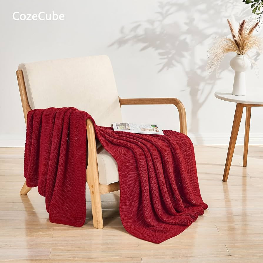 CozeCube Christmas Red Throw Blanket for Couch, Soft Cozy Cable Knit Throw for Bed Sofa Living Ro... | Amazon (US)