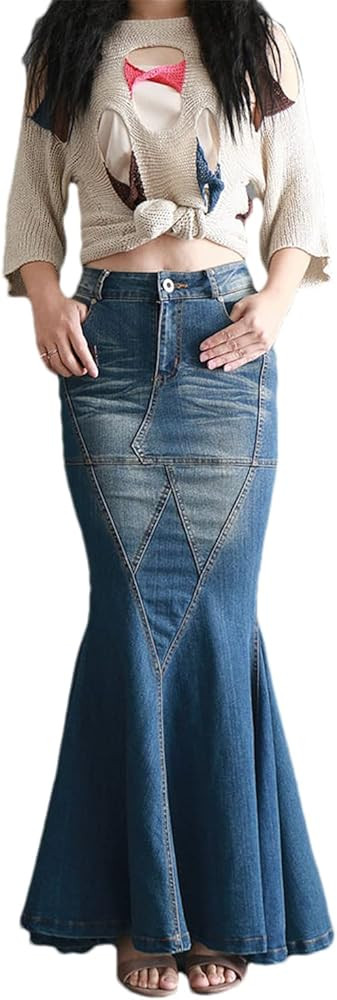 Denim Mermaid Style Skirts for Women Denim Stretch Maxi Skirts | Amazon (US)