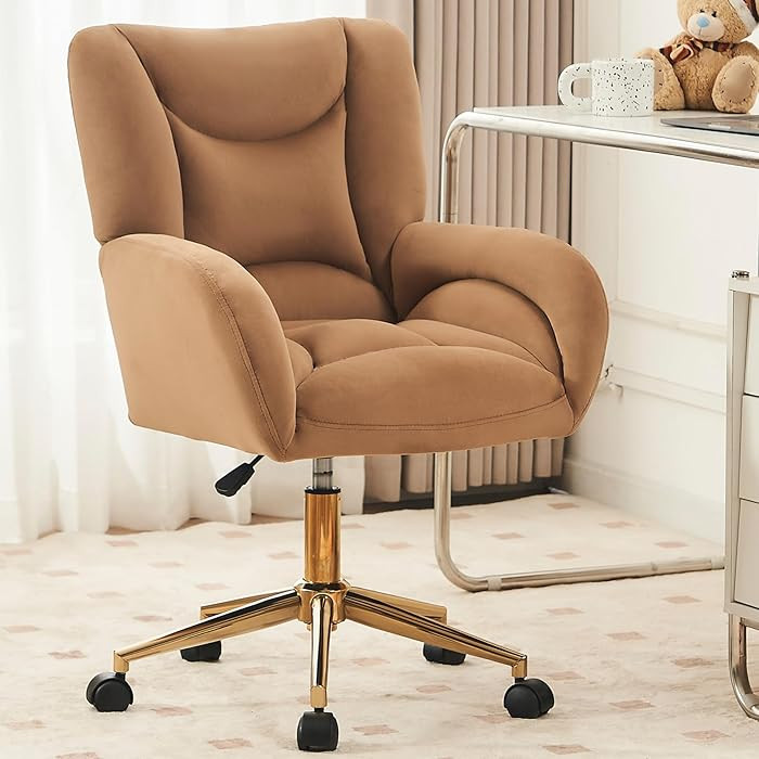 Soft Velvet Desk Chair Comfy with Gold Metal Legs&Wheels, 360 Swivel Comfy Office Chair with Heig... | Amazon (US)