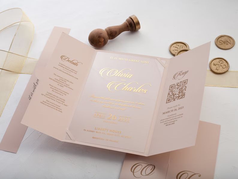 Folded Wedding Invitation Acrylic Wedding Invitation With QR - Etsy | Etsy (US)