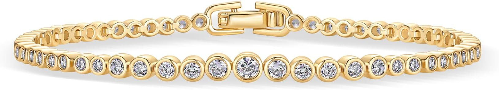 PAVOI 14K Gold Plated Cubic Zirconia Bezel Set Tennis Bracelets for Women | Fashion Round Heart R... | Amazon (US)