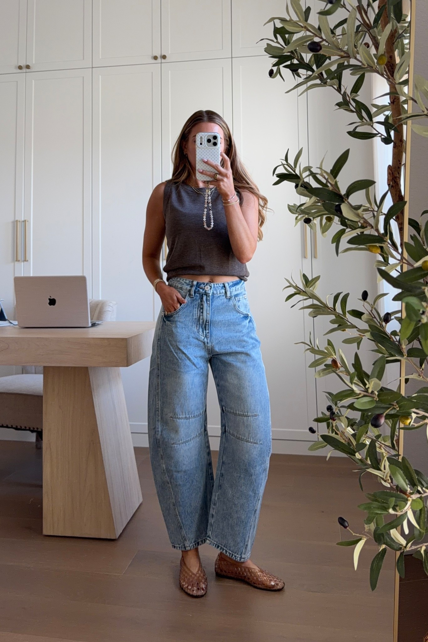 amazon barrel jeans. i like the wash but the crotch does feel a lil too long  