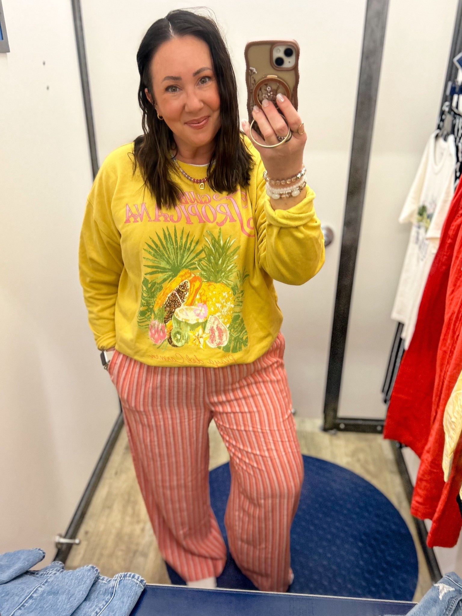50% off my favorite linen pants! Wearing a large regular for a more fitted look. Large Walmart sweatshirt.  

#LTKMidsize #LTKOver40 #LTKSaleAlert