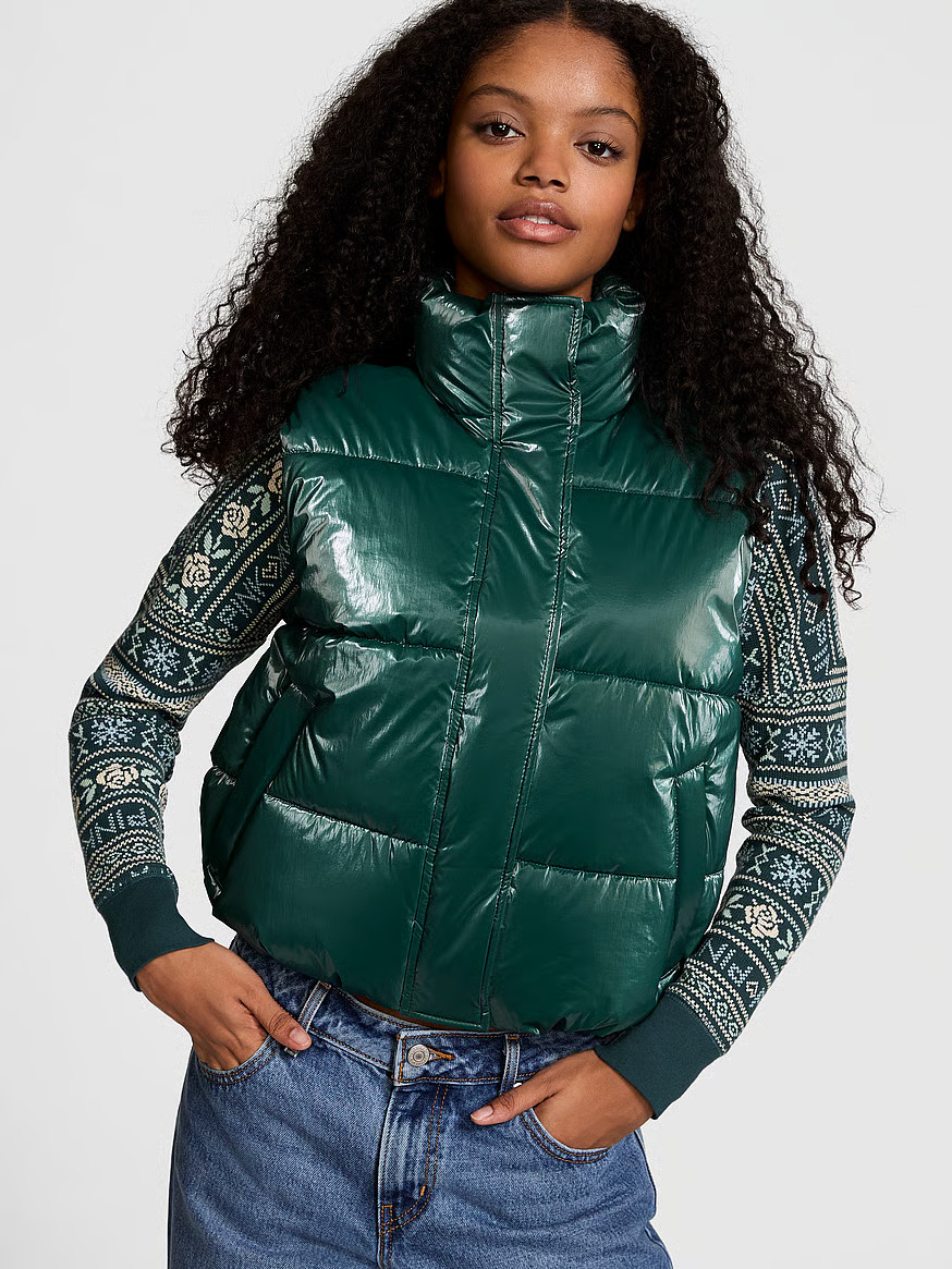 Buy High Shine Marshmallow Puffer Vest by PINK - Order Jackets & Outerwear online 1125574400 - PI... | Victoria's Secret (US / CA )