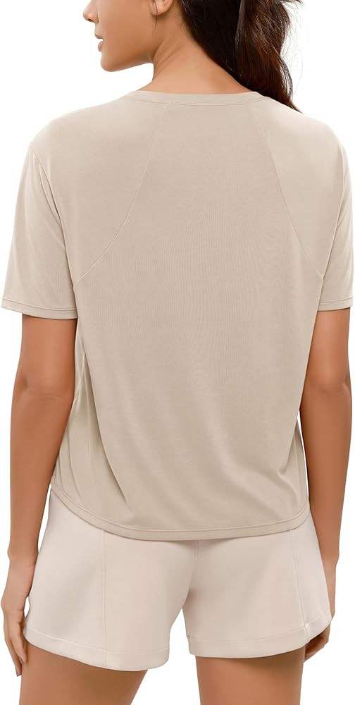 ODODOS Modal Soft Short Sleeve Shirts for Women Crew Neck Yoga Tee Casual Workout Tops | Amazon (US)