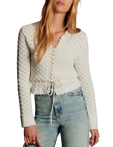 Bianstore Womens Casual Long Sleeve Crewneck Crochet Cardigan Lightweight Hollow Out Tie Front Kn... | Amazon (US)