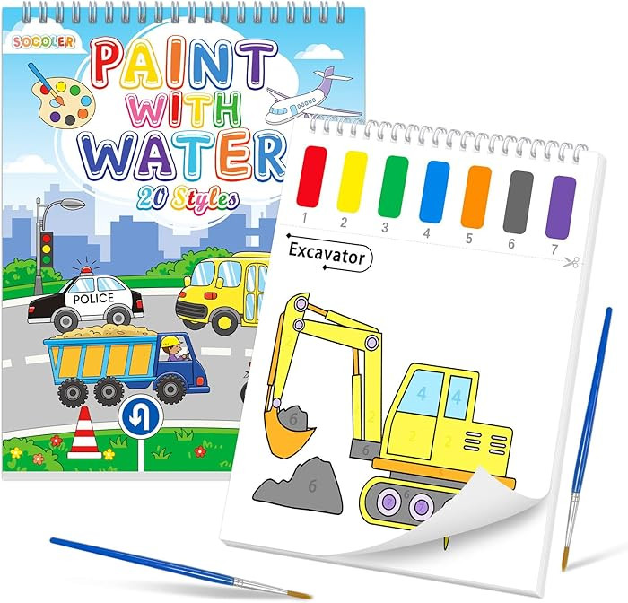 Paint with Water Coloring Books for Toddlers, Traffic Theme Mess Free Watercolor Painting Papers ... | Amazon (US)