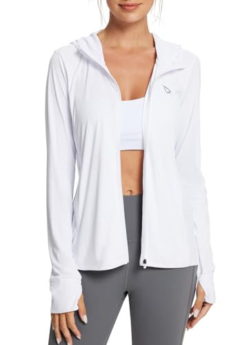 baleaf Women's SPF Jacket Sun Shirt UV Protection Hoodie Zip Up Long Sleeve Hooded Summer Clothing Running Hiking White S | Amazon (US)