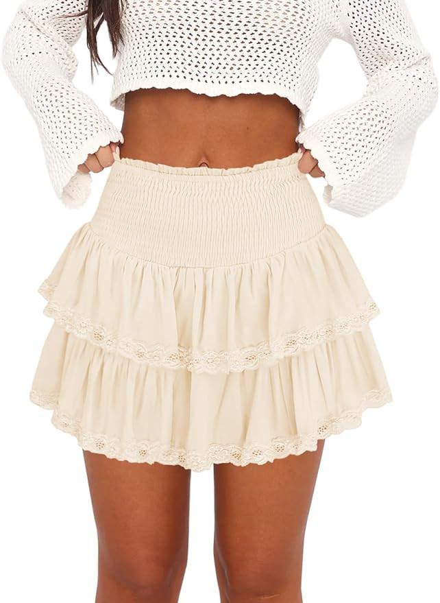 Womens Casual Ruffle Mini Skirt Athletic Golf Tennis Skort Boho Tiered High Waist Layered Ruffle ... | Amazon (US)